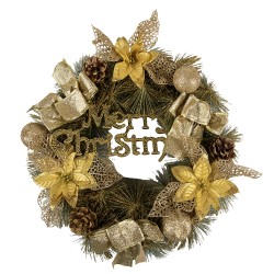 Clayre & Eef Christmas wreath Ø 40 cm Gold colored Plastic Merry Christmas