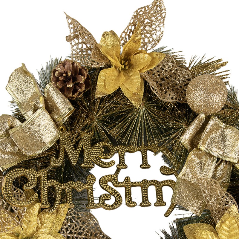 Clayre & Eef Corona di Natale Ø 40 cm Color oro Plastica Merry Christmas