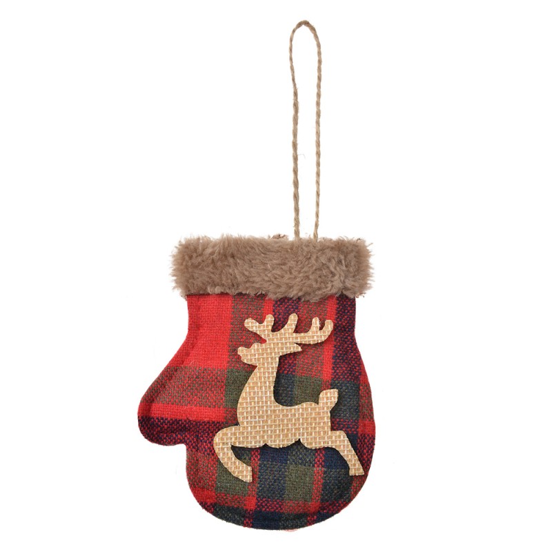 Clayre & Eef Christmas Ornament Mittens 10 cm Red Synthetic Deer