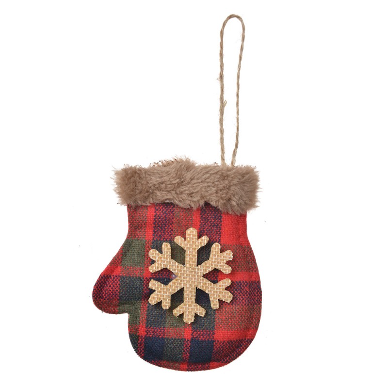 Clayre & Eef Ornamento Natalizio Muffole 10 cm Rosso Sintetico Fiocchi di neve