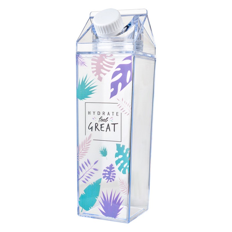 Clayre & Eef Water bottle 500 ml Transparent Plastic Leaves