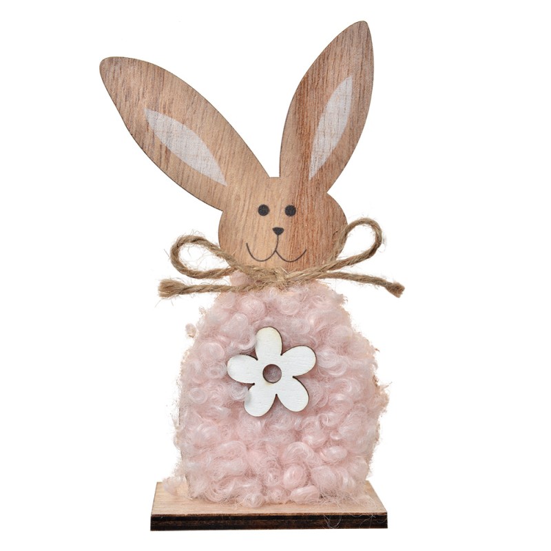 Clayre & Eef Decoratie Beeld Konijn 14 cm Bruin Roze Hout