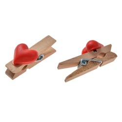 Clayre & Eef Decorative clothespins 3x2 cm Red Wood Hearts