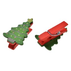 Clayre & Eef Decorative clothespins 2x1xx4 cm Green Wood Christmas Trees