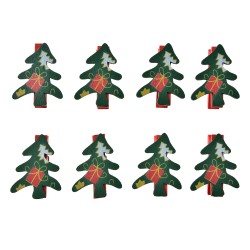 Clayre & Eef Decoratieve Knijpers 3x1x4 cm Groen Hout Kerstbomen