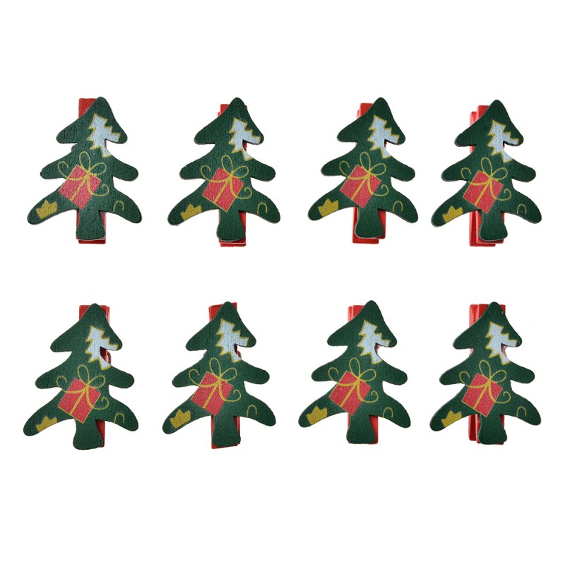 Clayre & Eef Mollettine decorative 3x1x4 cm Verde Legno  Alberi di Natale