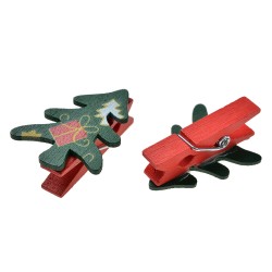 Clayre & Eef Decoratieve Knijpers 3x1x4 cm Groen Hout Kerstbomen