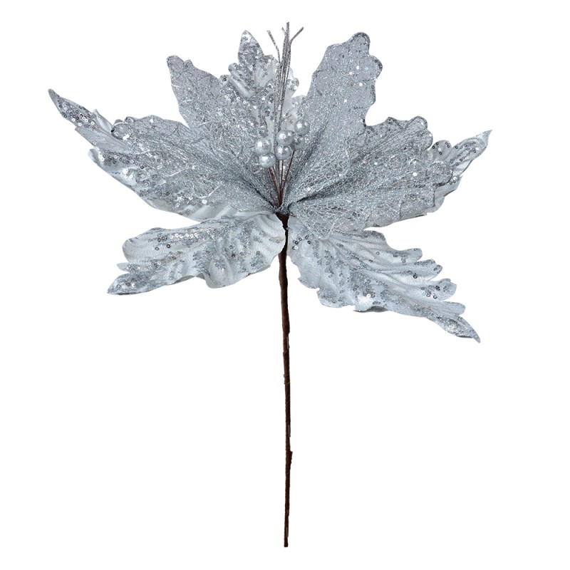 Clayre & Eef Artificial Plant Poinsettia Ø 45x57 cm Silver colored Plastic