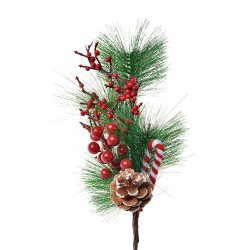 Clayre & Eef Decoratie Tak 39 cm Rood Groen Kunststof Zuurstok Kerst