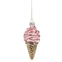 Clayre & Eef Christmas Ornament Ø 7x14 cm Pink Gold colored Glass Ice Cream