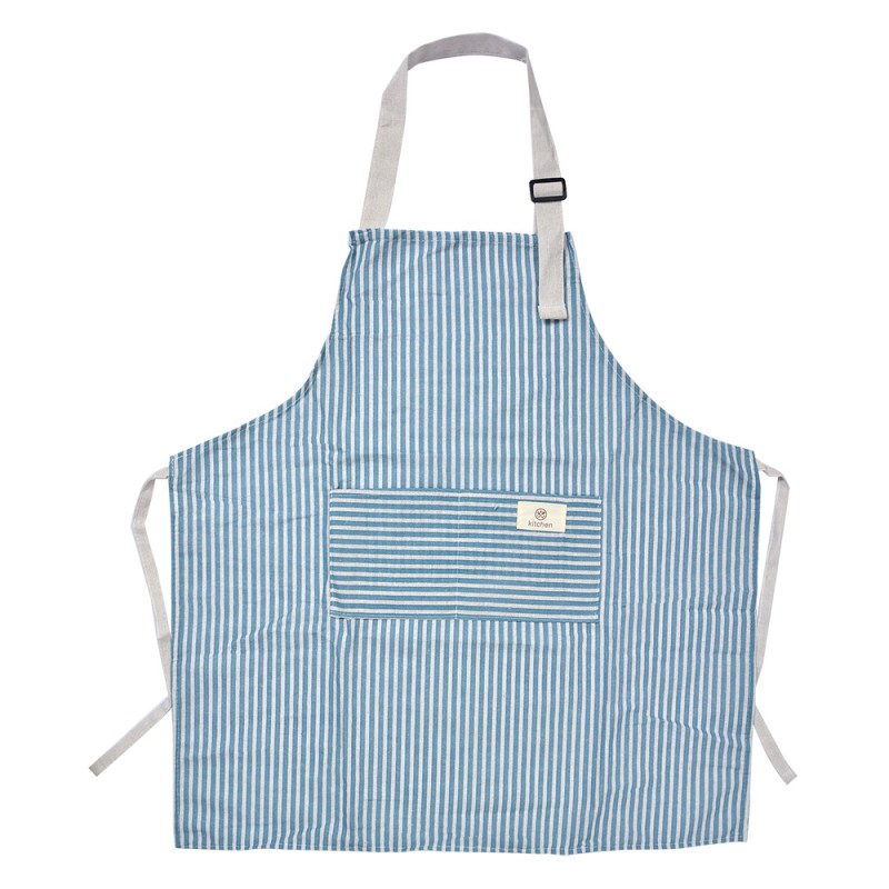 Clayre & Eef Tablier de cuisine 65x70 cm Bleu Polyester Rayures