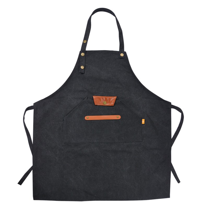 Clayre & Eef Kitchen Apron 78x70 cm Silver colored Black Polyester