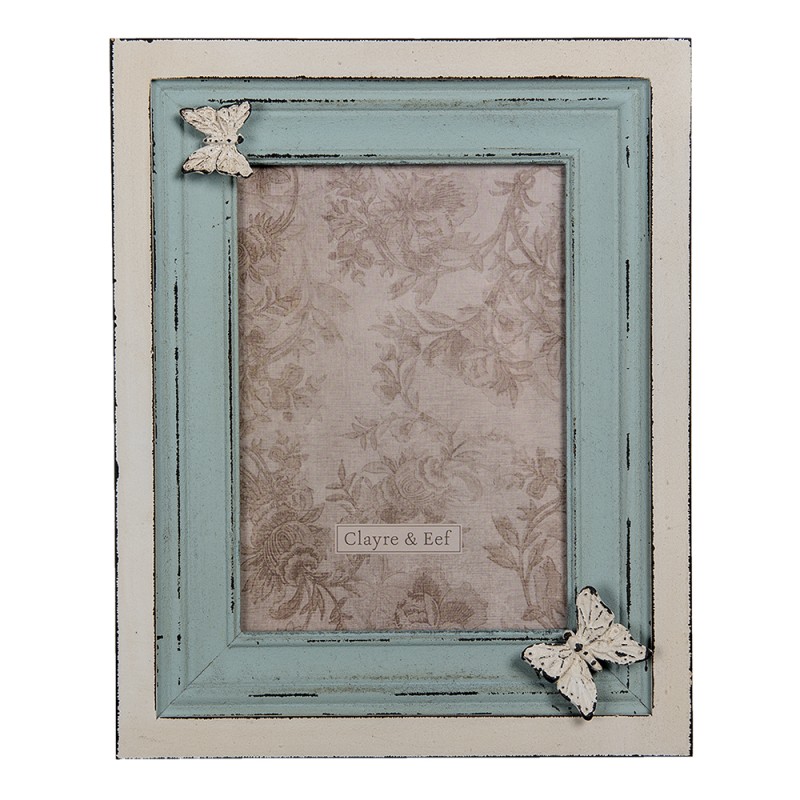 Clayre & Eef Fotolijst  13x18 cm Blauw Beige MDF Vlinder