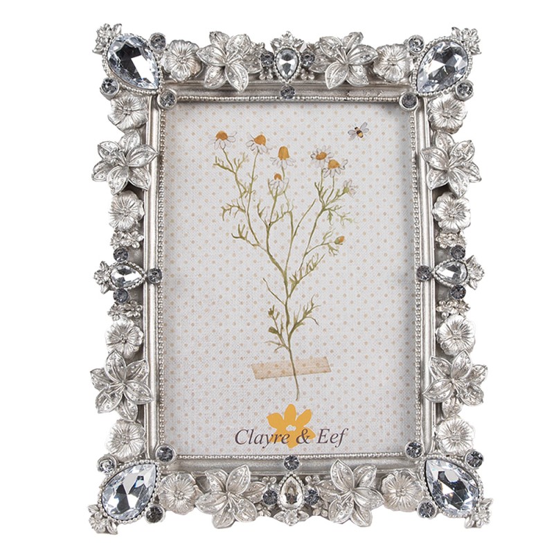 Clayre & Eef Cadre photo 10x15 cm Couleur argent Plastique Verre Fleurs