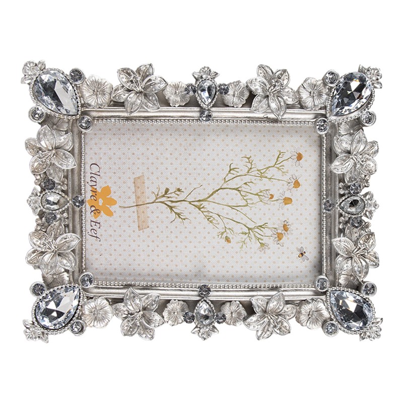 Clayre & Eef Photo Frame 13x18 cm Silver colored Plastic Glass Flowers