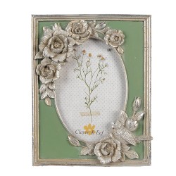 Clayre & Eef Bilderrahmen 10x15 cm Silberfarbig Kunststoff Glas Blumen