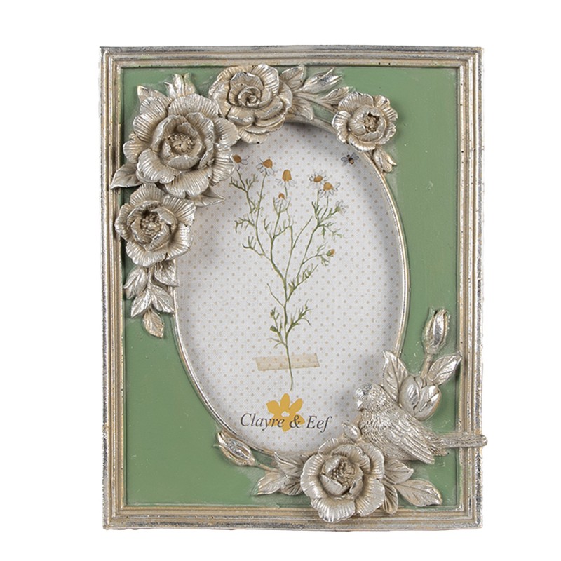 Clayre & Eef Photo Frame 10x15 cm Silver colored Plastic Glass Flowers