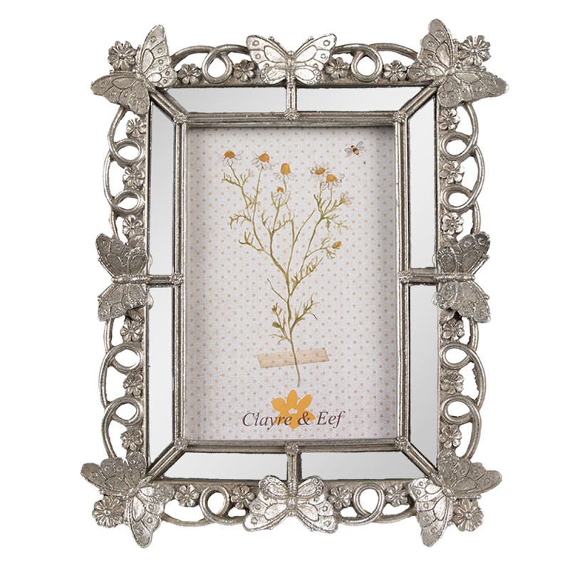 Clayre & Eef Photo Frame 10x15 cm Silver colored Plastic Glass Butterflies