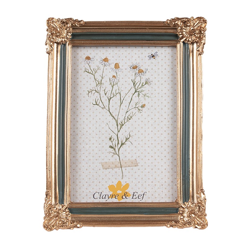 Clayre & Eef Photo Frame 10x15 cm Gold colored Green Plastic Glass