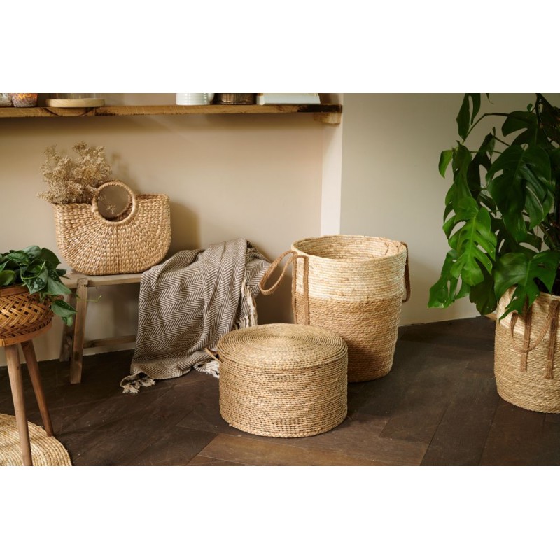 Clayre & Eef Pouf Ø 40x23 cm Brown Seagrass Round