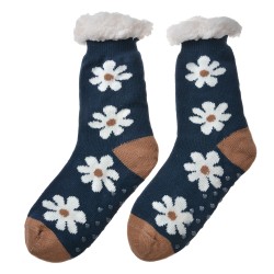 Clayre & Eef Chaussettes de maison one size Bleu Synthétique Fleurs