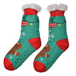 Clayre & Eef Chaussettes de Noël one size Vert Synthétique Bonhomme en pain d‘épice