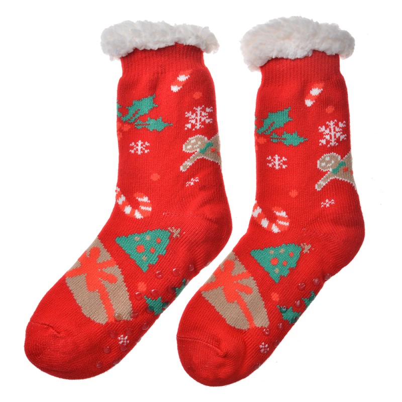 Clayre & Eef Chaussettes de Noël one size Rouge Synthétique Sapins de Noël