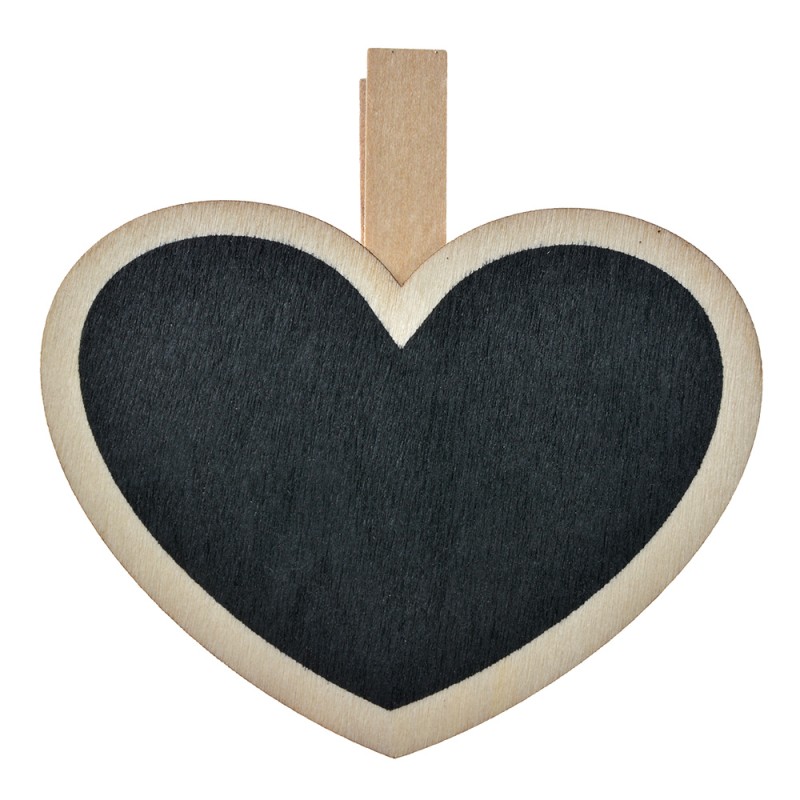 Clayre & Eef Lavagna da gesso Cuore 8x2x8 cm Nero Legno