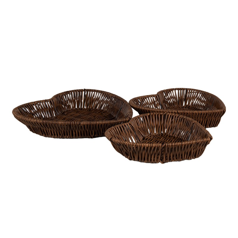 Clayre & Eef Basket Set of 3 Brown Plastic Heart-Shaped