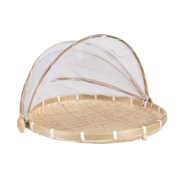 Clayre & Eef Food Cover Ø 48/ Ø 41/ Ø 35 cm Beige Bamboo