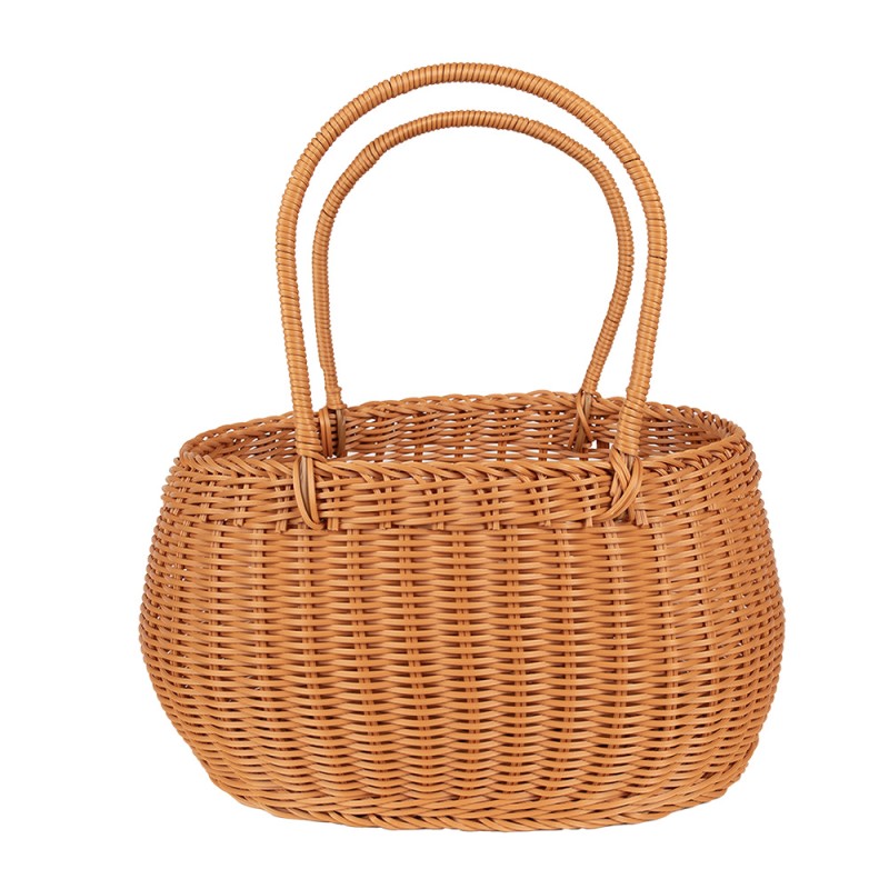 Clayre & Eef Basket with Handle 38x24x19/38 cm Brown Plastic