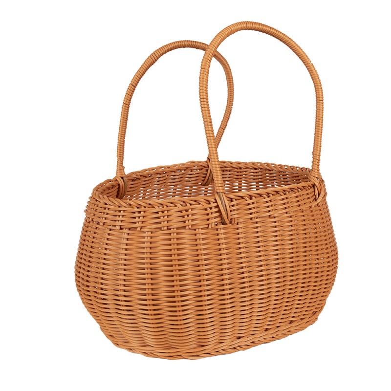 Clayre & Eef Basket with Handle 38x24x19/38 cm Brown Plastic