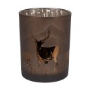 Clayre & Eef Tealight Holder Ø 10x12 cm Brown Glass Deer