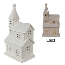 Clayre & Eef Decorative House with LED 23 cm Beige Porcelain