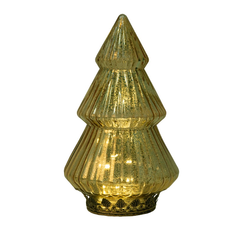 Clayre & Eef Christmas Decoration with LED Lighting Christmas Tree Ø 13x23 cm Gold colored Glass