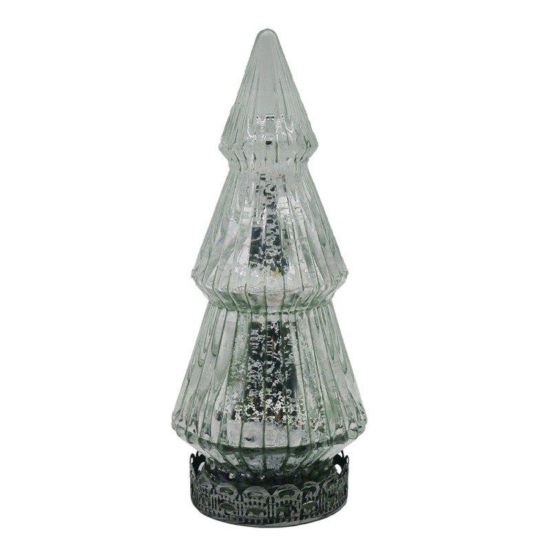 Clayre & Eef Weihnachtsdekoration mit LED-Beleuchtung Weihnachtsbaum Ø 7x16 cm Silberfarbig Glas