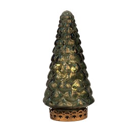 Clayre & Eef Decorazione natalizia con illuminazione a LED Albero di Natale Ø 8x16 cm Verde Vetro