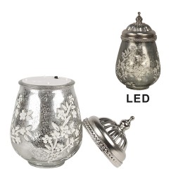 Clayre & Eef LED Lantern Ø 9x15 cm Silver colored Glass