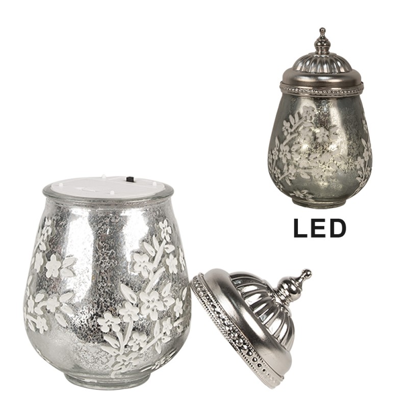 Clayre & Eef LED Lantern Ø 9x15 cm Silver colored Glass