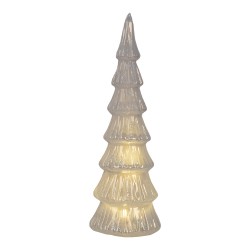 Clayre & Eef Decorazione natalizia con illuminazione a LED Albero di Natale Ø 11x32 cm Bianco Vetro