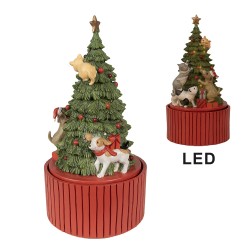 Clayre & Eef Muziekdoos Kerstboom Ø 14x27 cm Groen Rood Polyresin