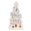 Clayre & Eef Lebkuchenhaus mit LED 13x13x26 cm Rosa Kunststoff