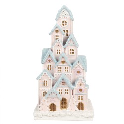 Clayre & Eef Gingerbread house met LED 13x13x26 cm Roze Kunststof