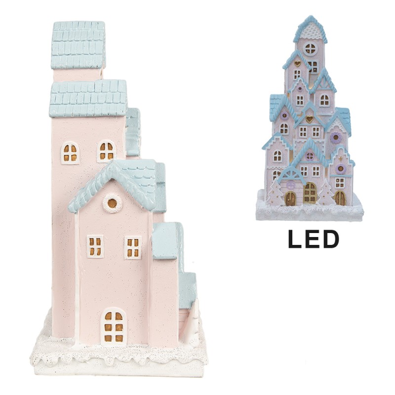 Clayre & Eef Gingerbread house with LED 13x13x26 cm Pink Plastic