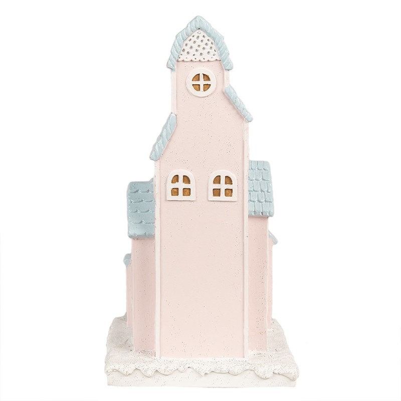 Clayre & Eef Gingerbread house met LED 13x13x26 cm Roze Kunststof