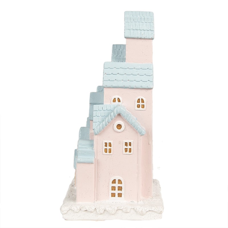 Clayre & Eef Gingerbread house met LED 13x13x26 cm Roze Kunststof