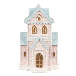 Clayre & Eef Lebkuchenhaus mit LED 10x8x16 cm Rosa Kunststoff