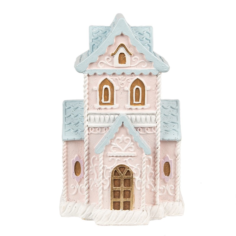 Clayre & Eef Gingerbread house met LED 10x8x16 cm Roze Kunststof