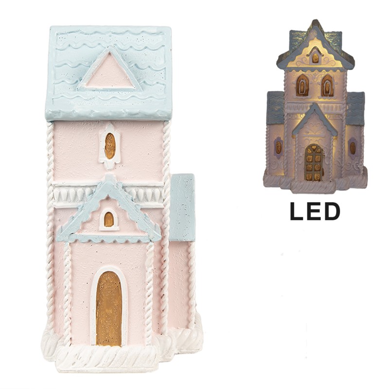 Clayre & Eef Gingerbread house with LED 10x8x16 cm Pink Plastic