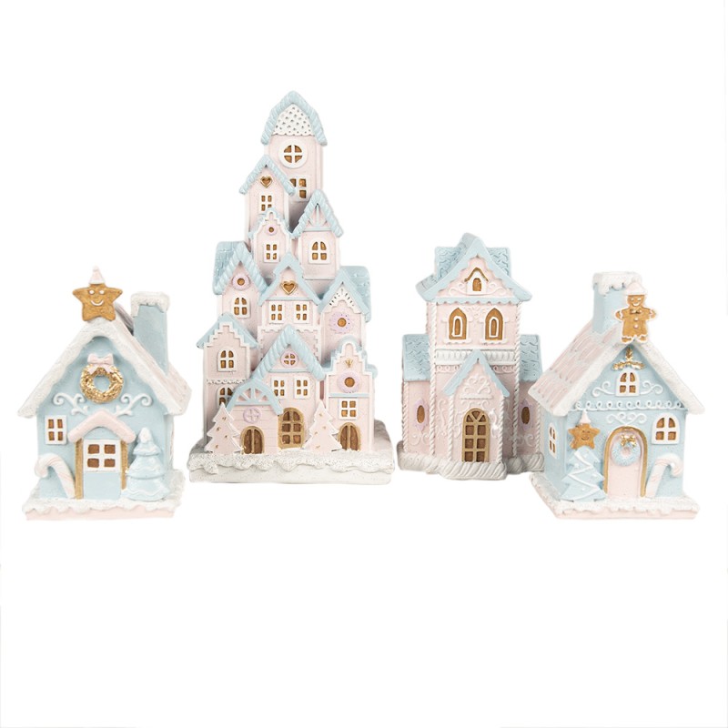 Clayre & Eef Gingerbread house met LED 10x8x16 cm Roze Kunststof